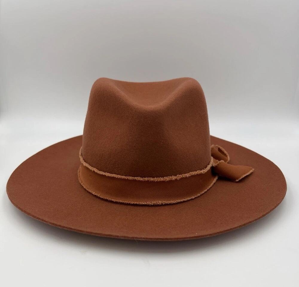 Olive & Pique Kaia Wool Felt Rancher Hat Fedora Wide Brim Burnt Orange OSFM OS